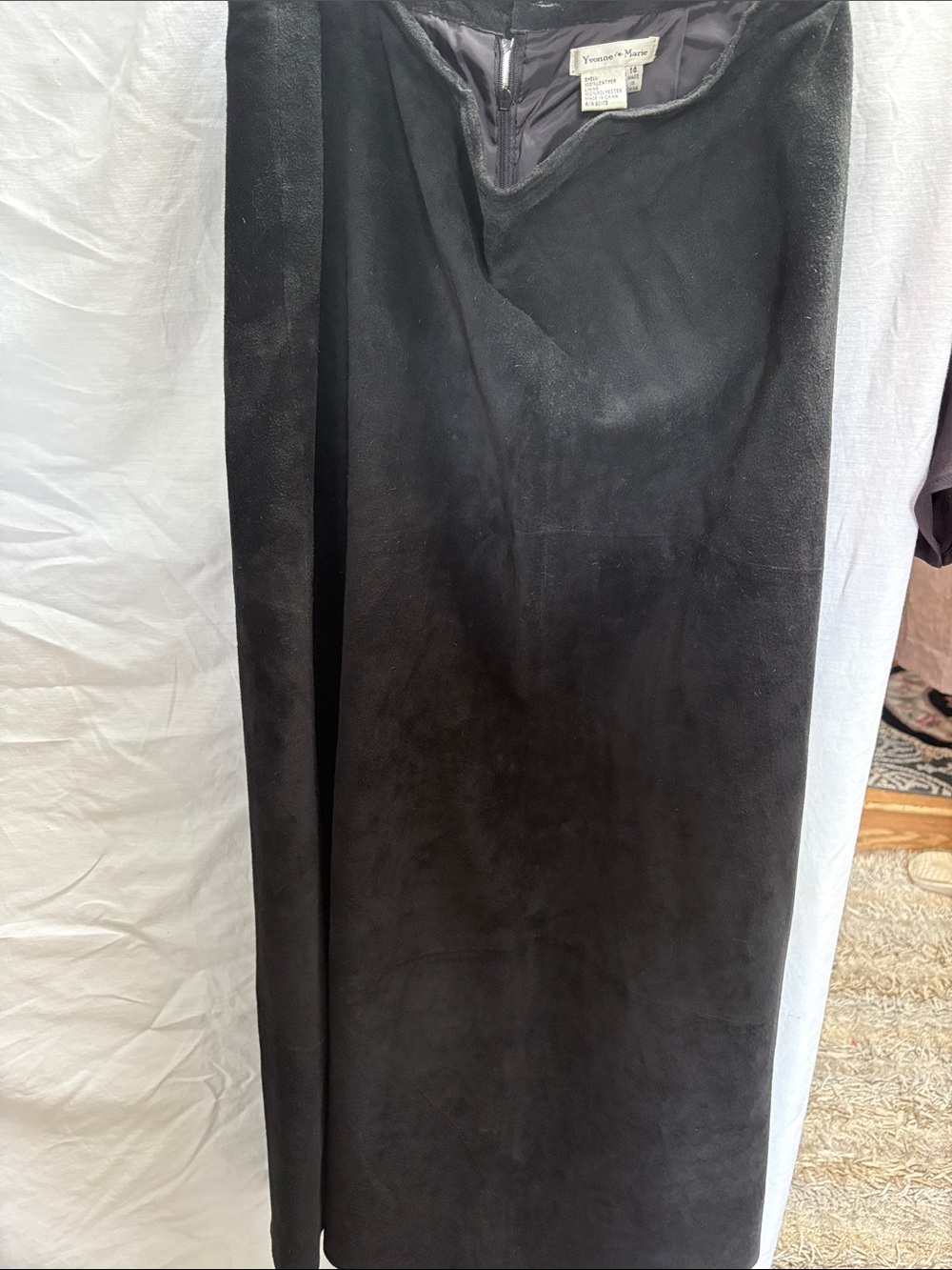 Vintage Ivonne Marie Black Suede Midi Skirt - Vintage